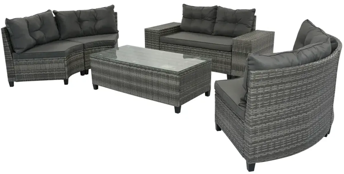 Merax 8-pieces Outdoor Wicker Round Sofa Set，Curved Sofa Set With Rectangular Coffee Table