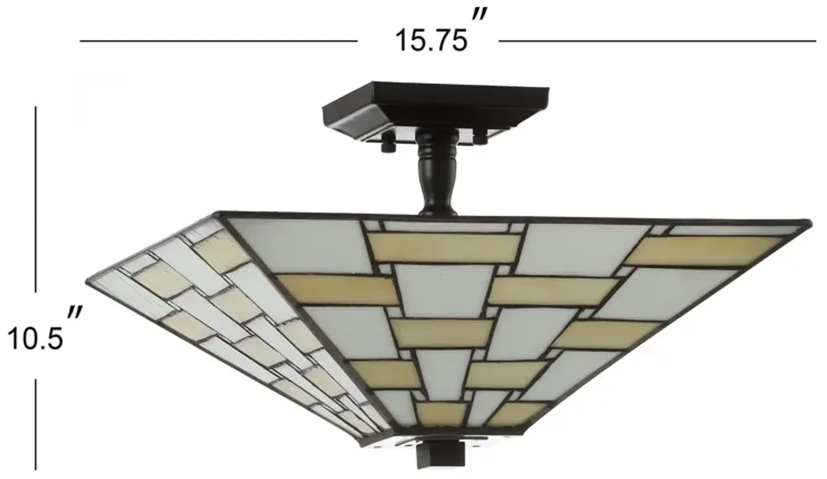 Jason 15.7" Tiffany-Style Glass/Metal LED Semi-Flush Mount, White/Cream