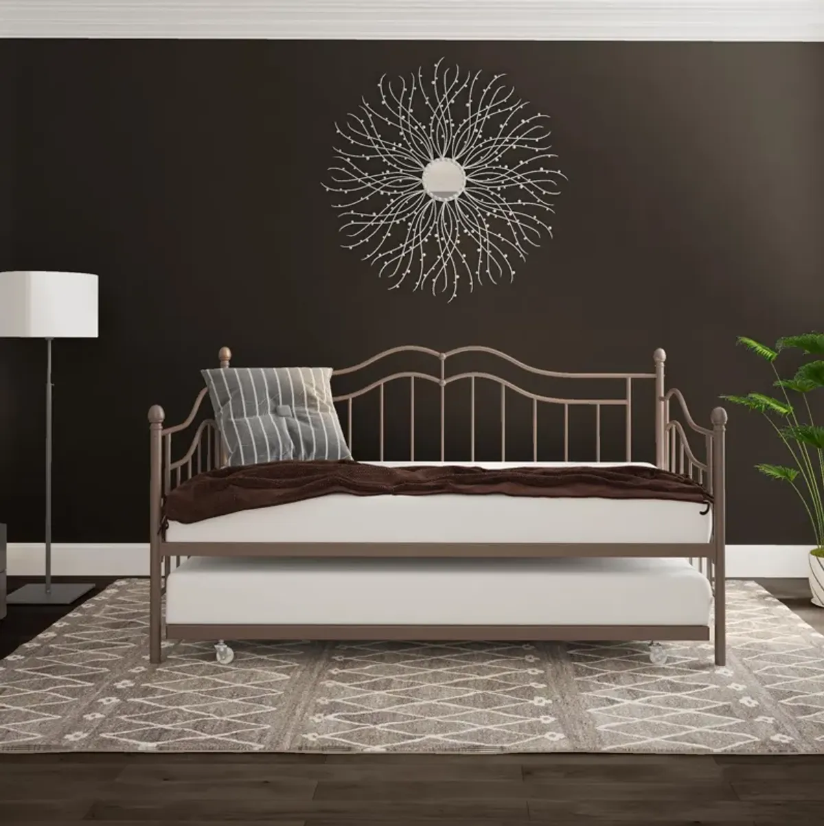 Atwater Living Selene Daybed and Trundle, Bronze Metal