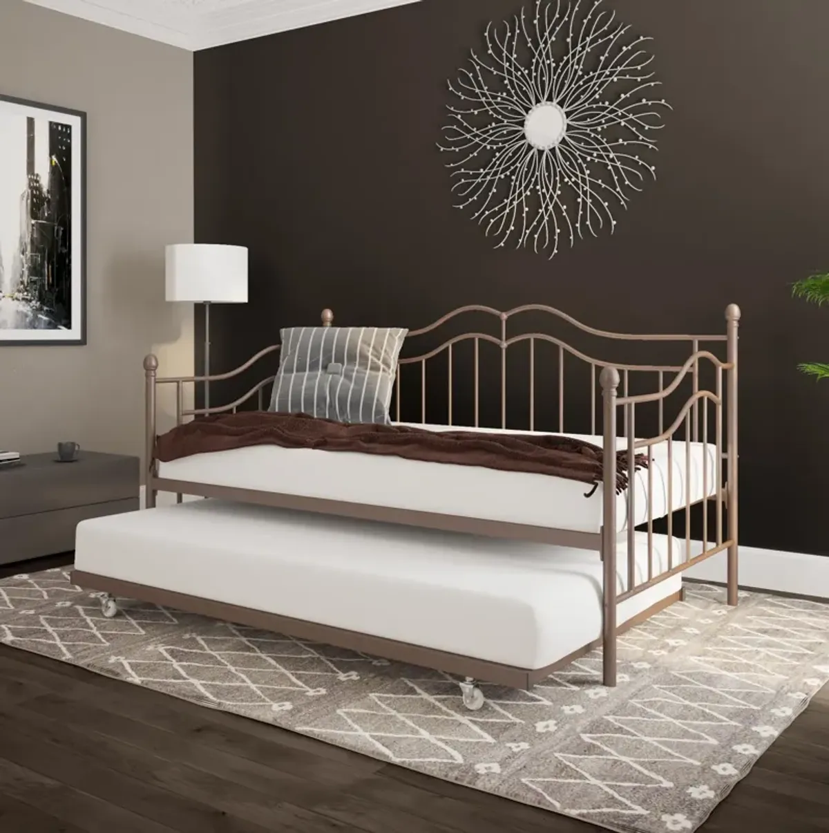 Atwater Living Selene Daybed and Trundle, Bronze Metal