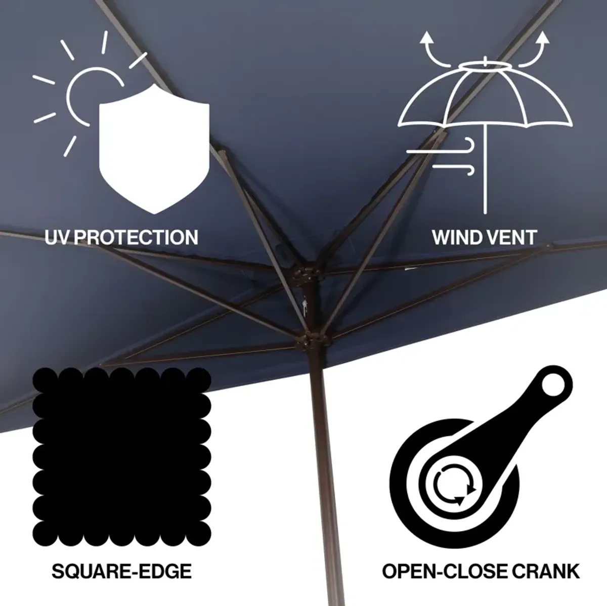 Sidney Classic MidCentury Rectangular Half Market Patio Umbrella with Crank, Wind Vent and UV Protection