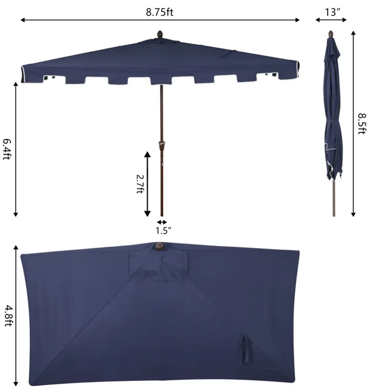 Sidney Classic MidCentury Rectangular Half Market Patio Umbrella with Crank, Wind Vent and UV Protection