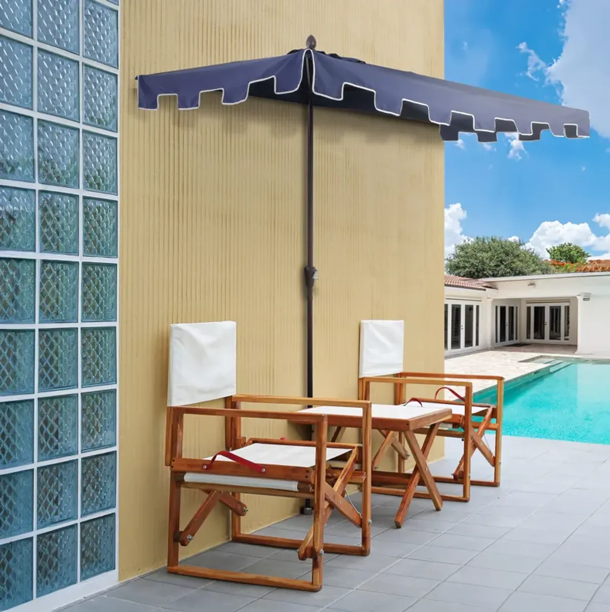 Sidney Classic MidCentury Rectangular Half Market Patio Umbrella with Crank, Wind Vent and UV Protection