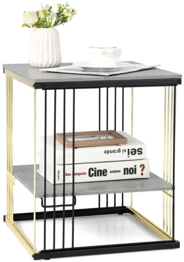 Hivvago 2-Tier Metal Square Side End Table with Removable Shelf