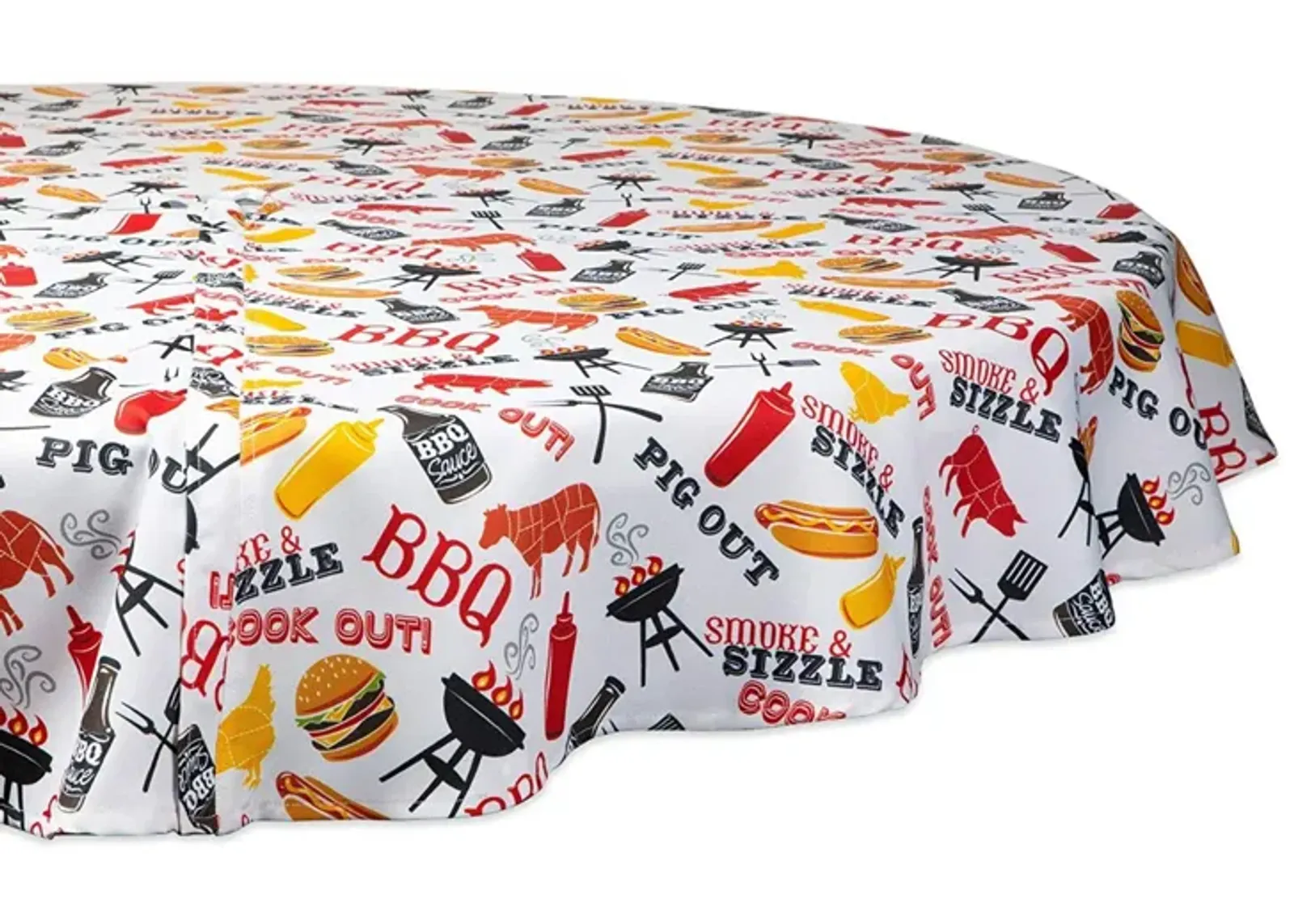 60" White and Yellow Barbeque Themed Round Outdoor Tablecloth with Zipping