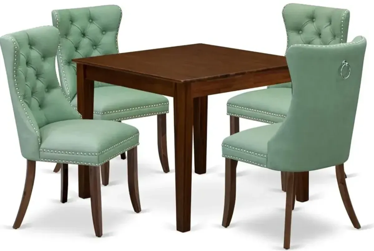 5 Piece Dining Room Furniture Set Consists of a Square Solid Wood Table