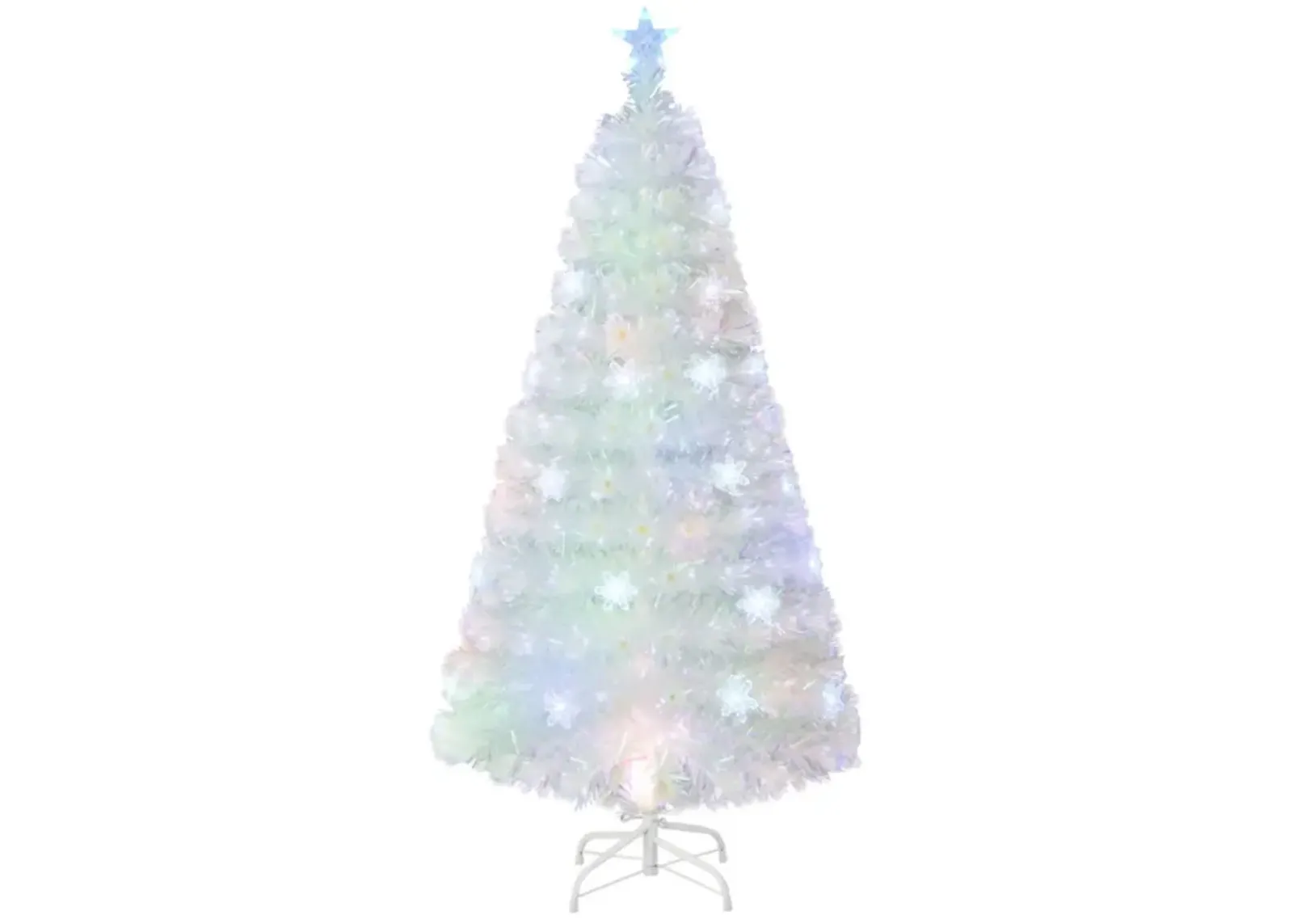 Hivvago 5/6/7 Feet Pre-Lit White Artificial Christmas Tree with Iridescent Leaves