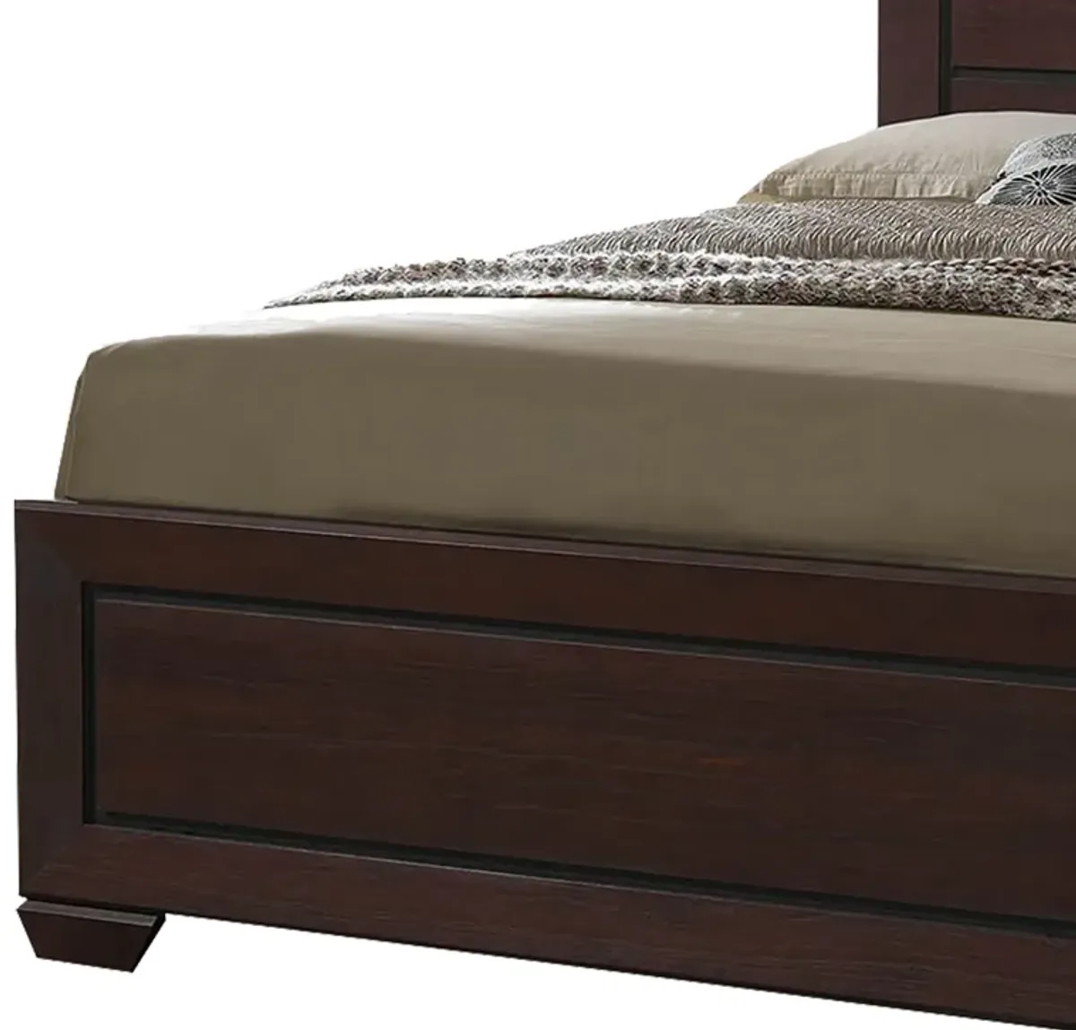 Wooden Queen Size Bed with 4 Spacious Side Rail Drawers, Dark Brown-Benzara