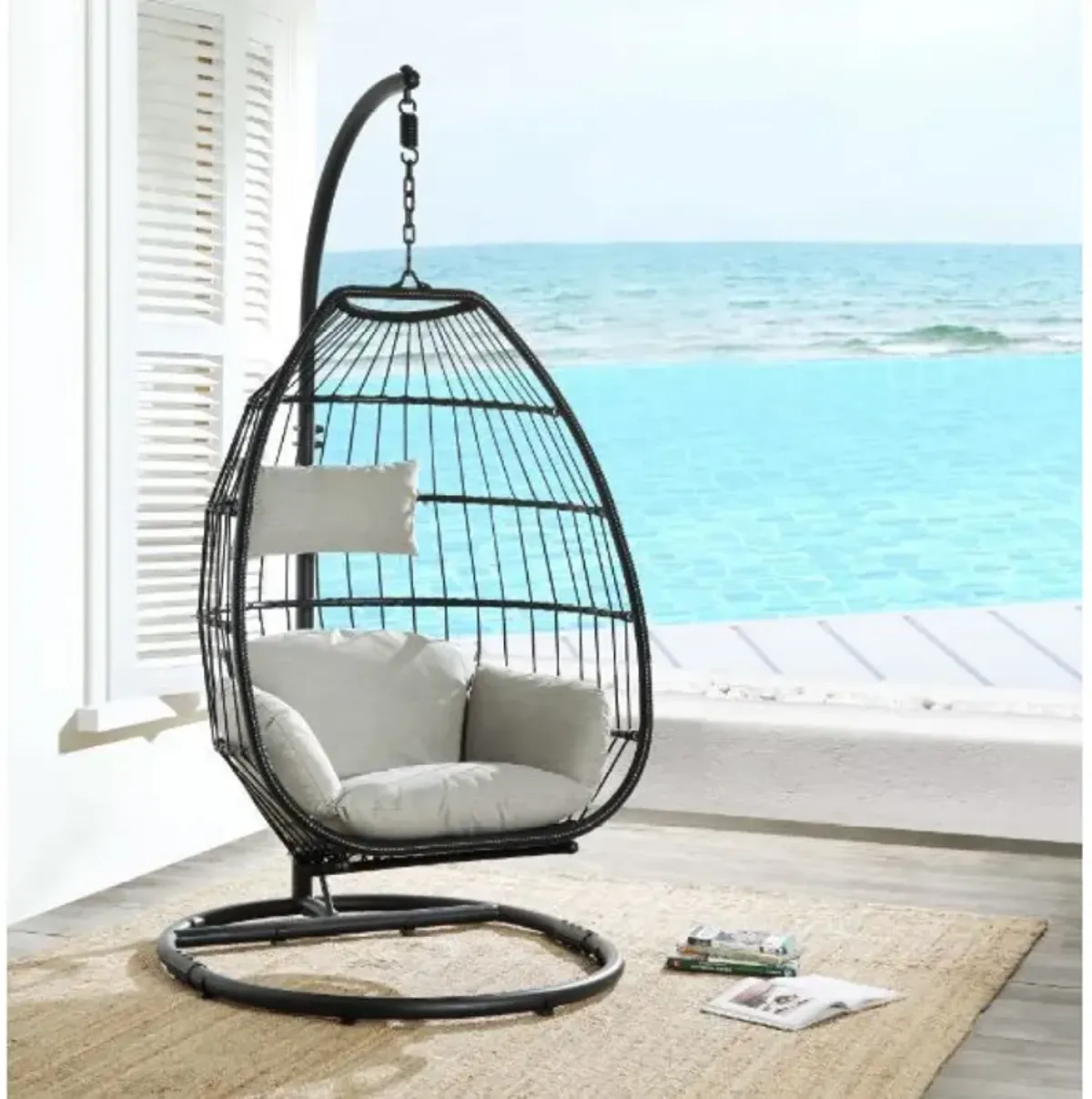 Oldi Patio Hanging Chair With Stand, Fabric & Wicker