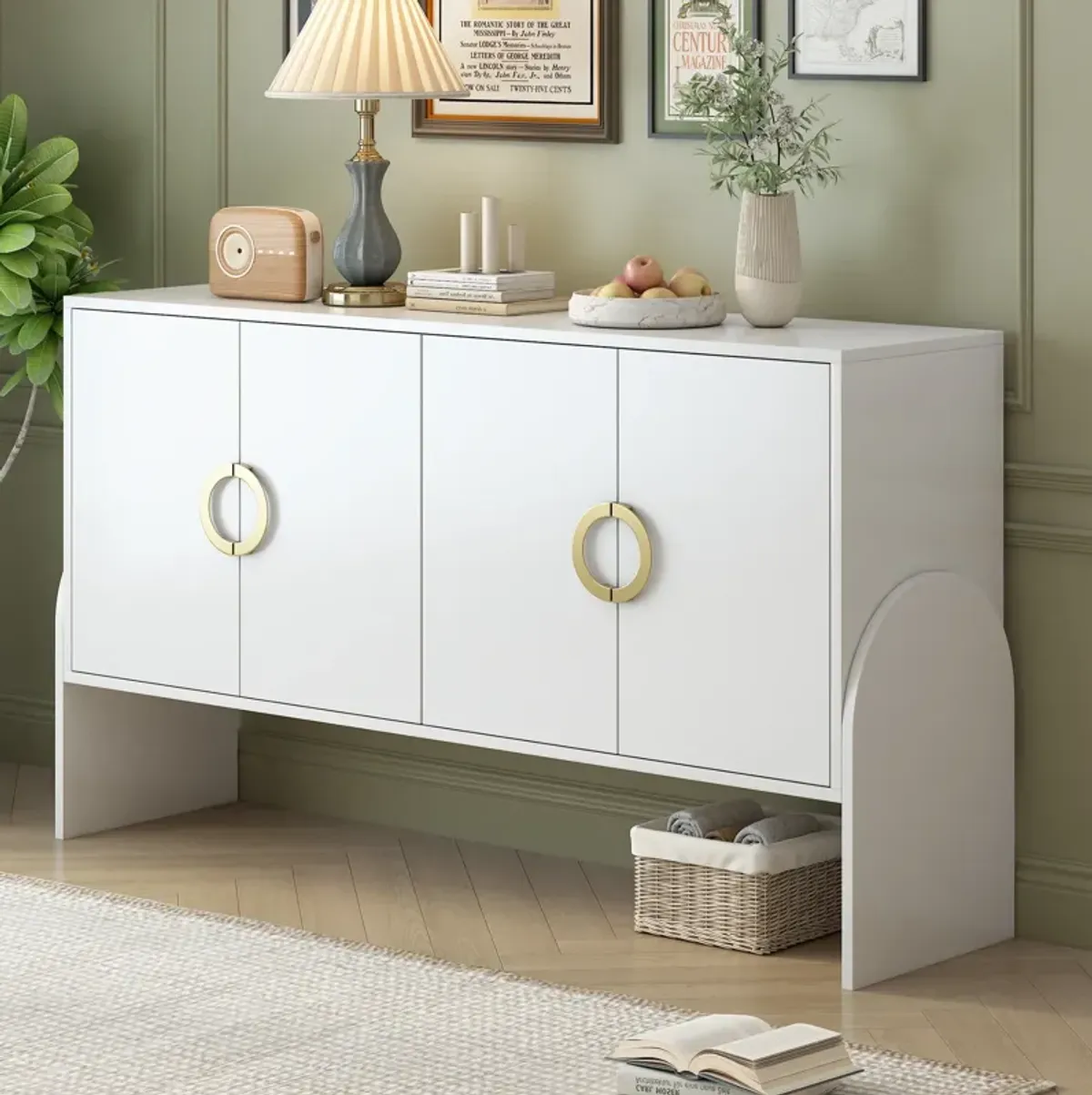 Merax Four-Door Metal Handle Storage Cabinet Desk