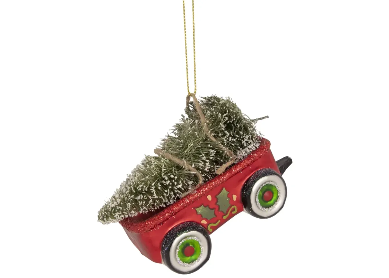 4.5" Red Glittered Wagon with Tree Christmas Ornament