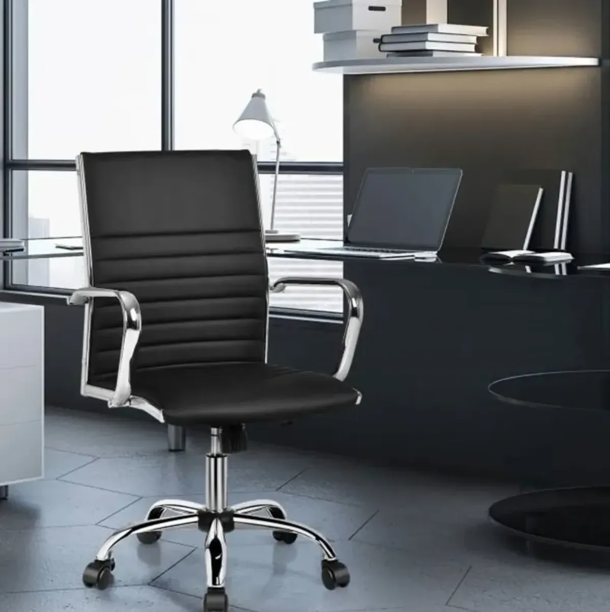 Hivvago Black Faux Leather High Back Modern Classic Office Chair with Armrests