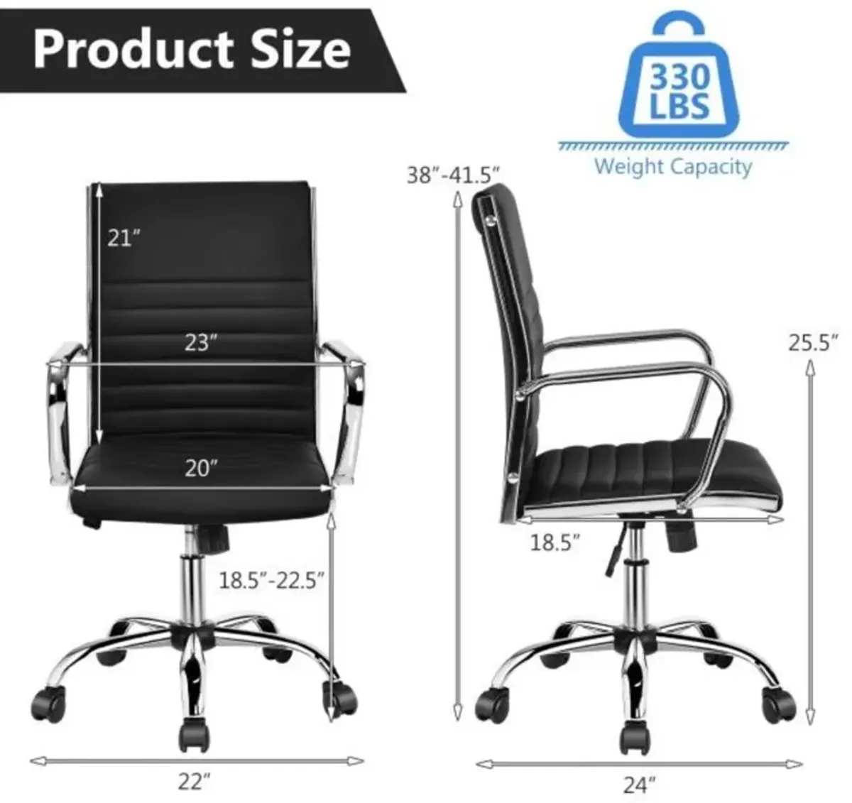 Hivvago Black Faux Leather High Back Modern Classic Office Chair with Armrests