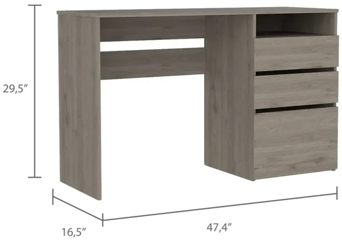 Dublin Three Drawer Computer Desk, One Shelf - Light Gray