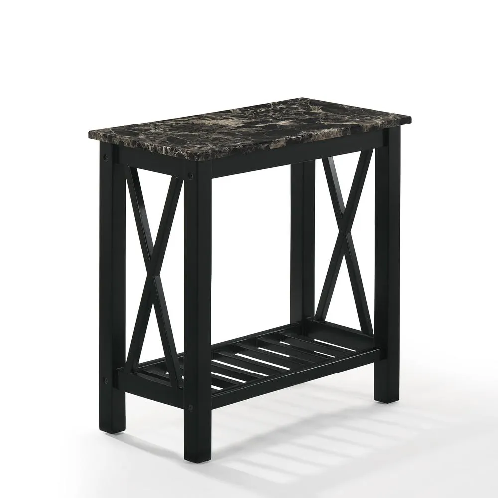 New Classic Furniture Furniture Eden 1-Shelf Faux Marble & Wood End Table in Black