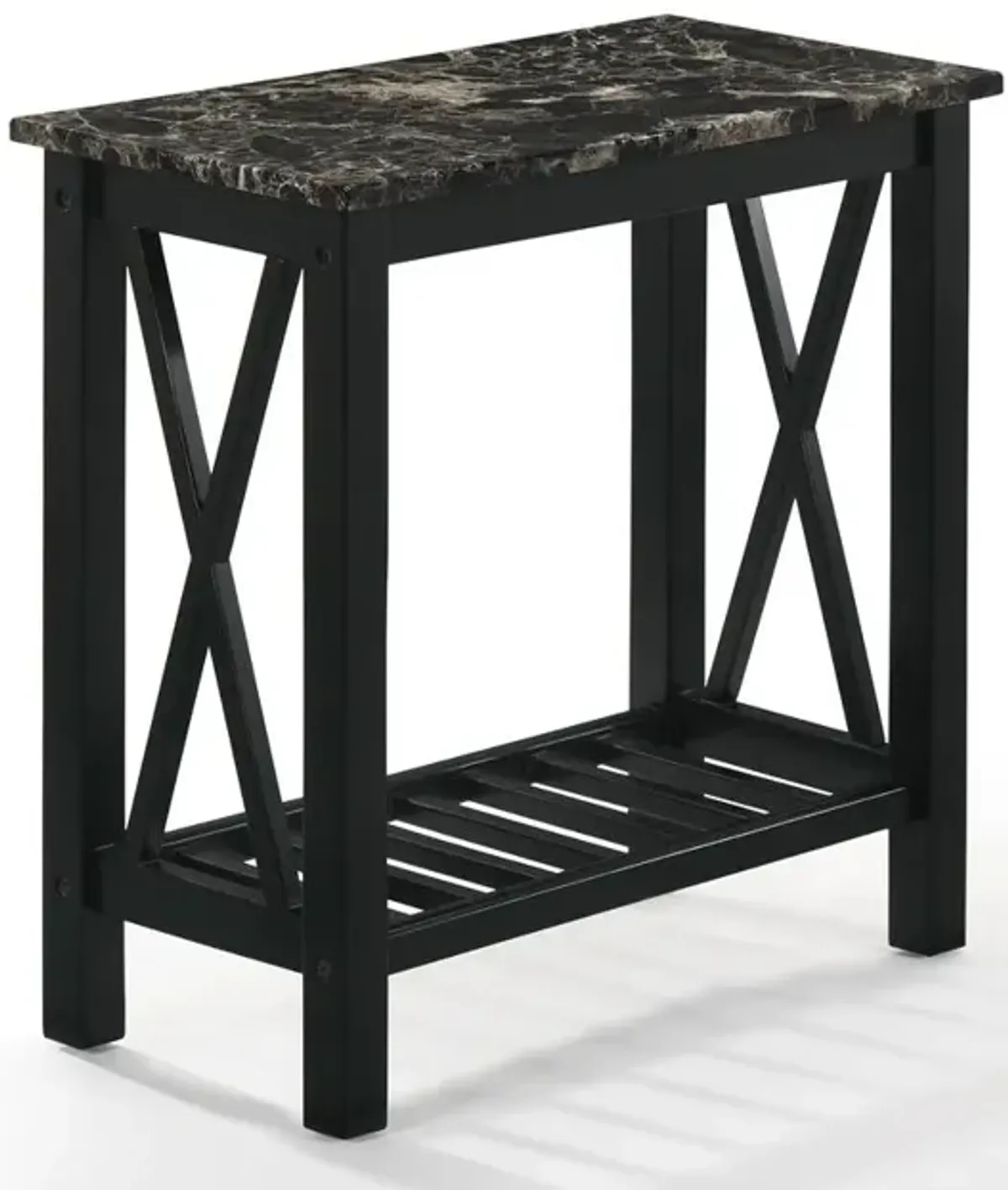 New Classic Furniture Furniture Eden 1-Shelf Faux Marble & Wood End Table in Black