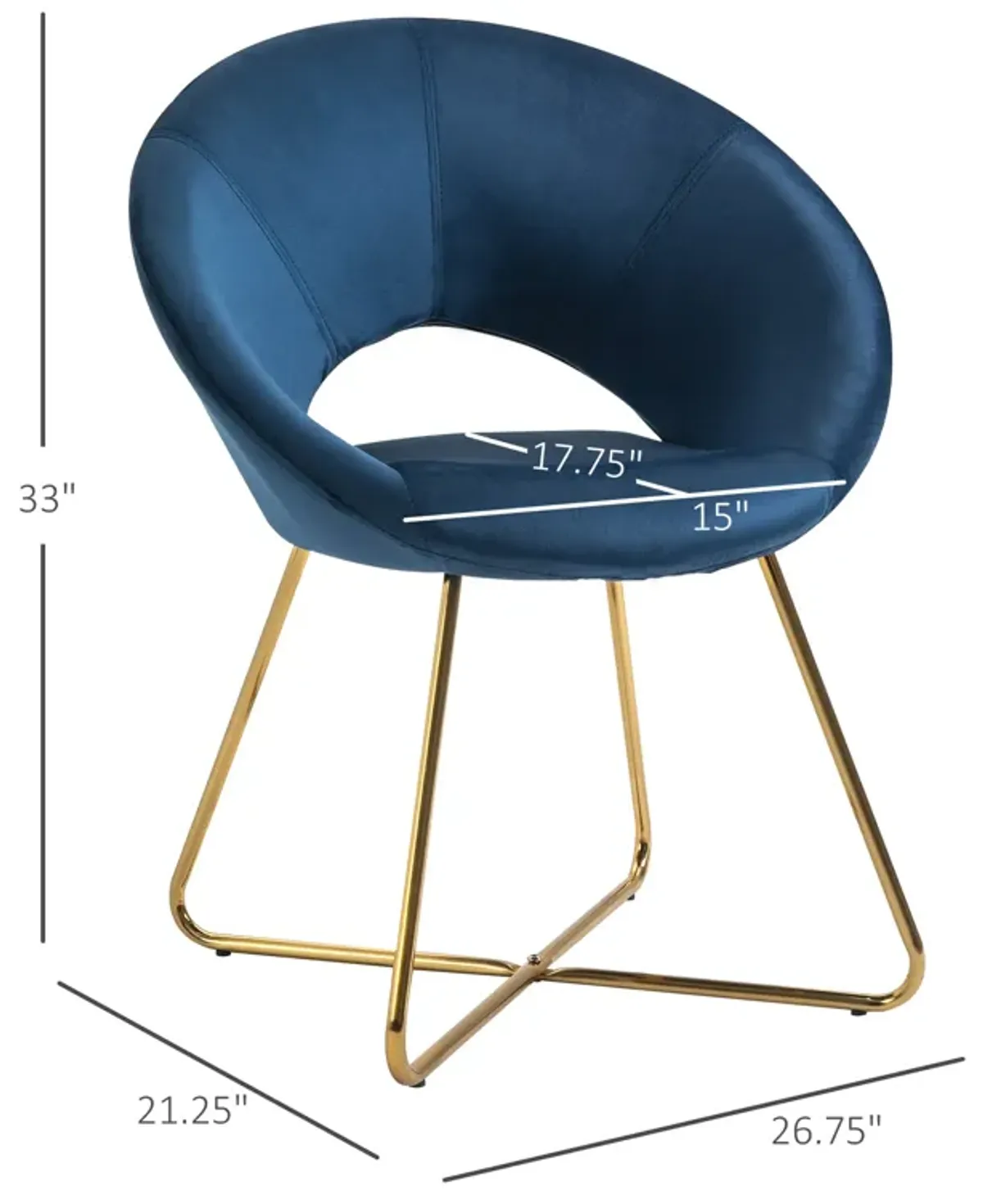 Blue Reception Elegance: Velvet Accent Chair with Gold Metal Legs