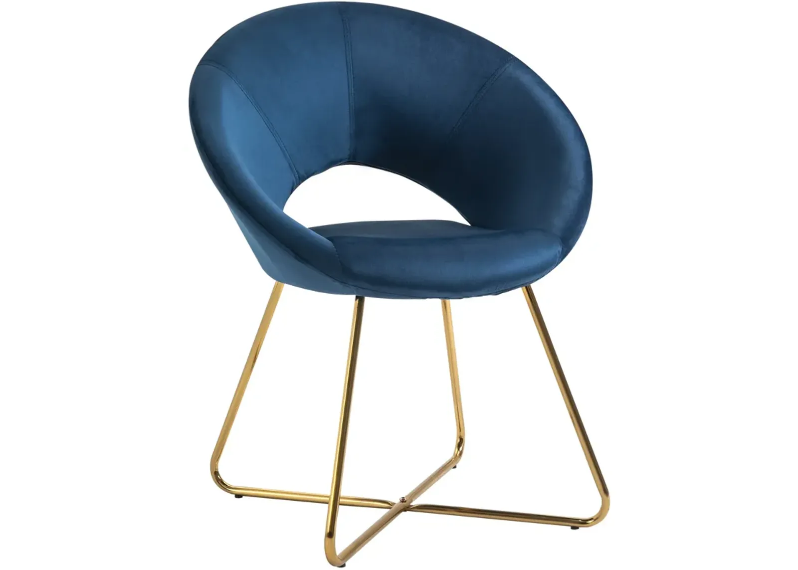 Blue Reception Elegance: Velvet Accent Chair with Gold Metal Legs