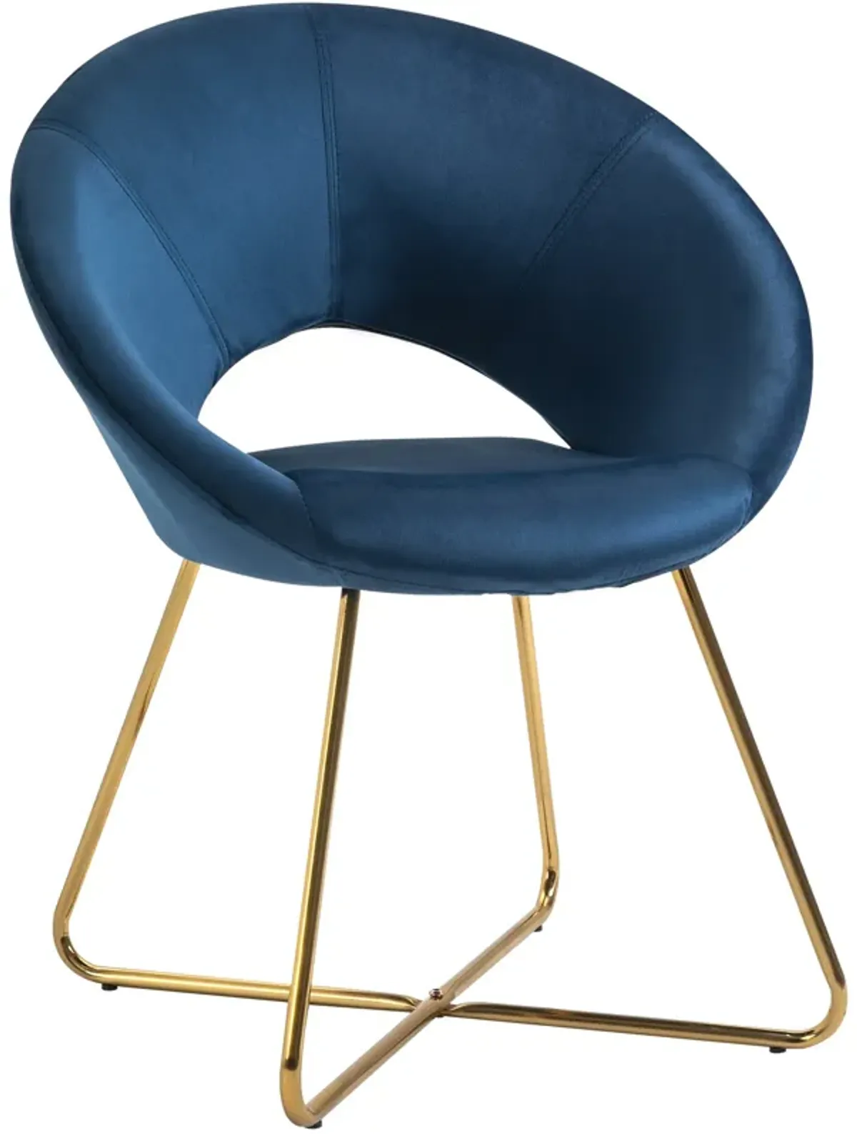 Blue Reception Elegance: Velvet Accent Chair with Gold Metal Legs