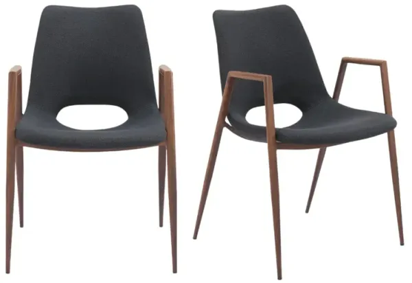 Set of Two Upholstered Faux Leather Dining Chairs with Armrests & Open Back