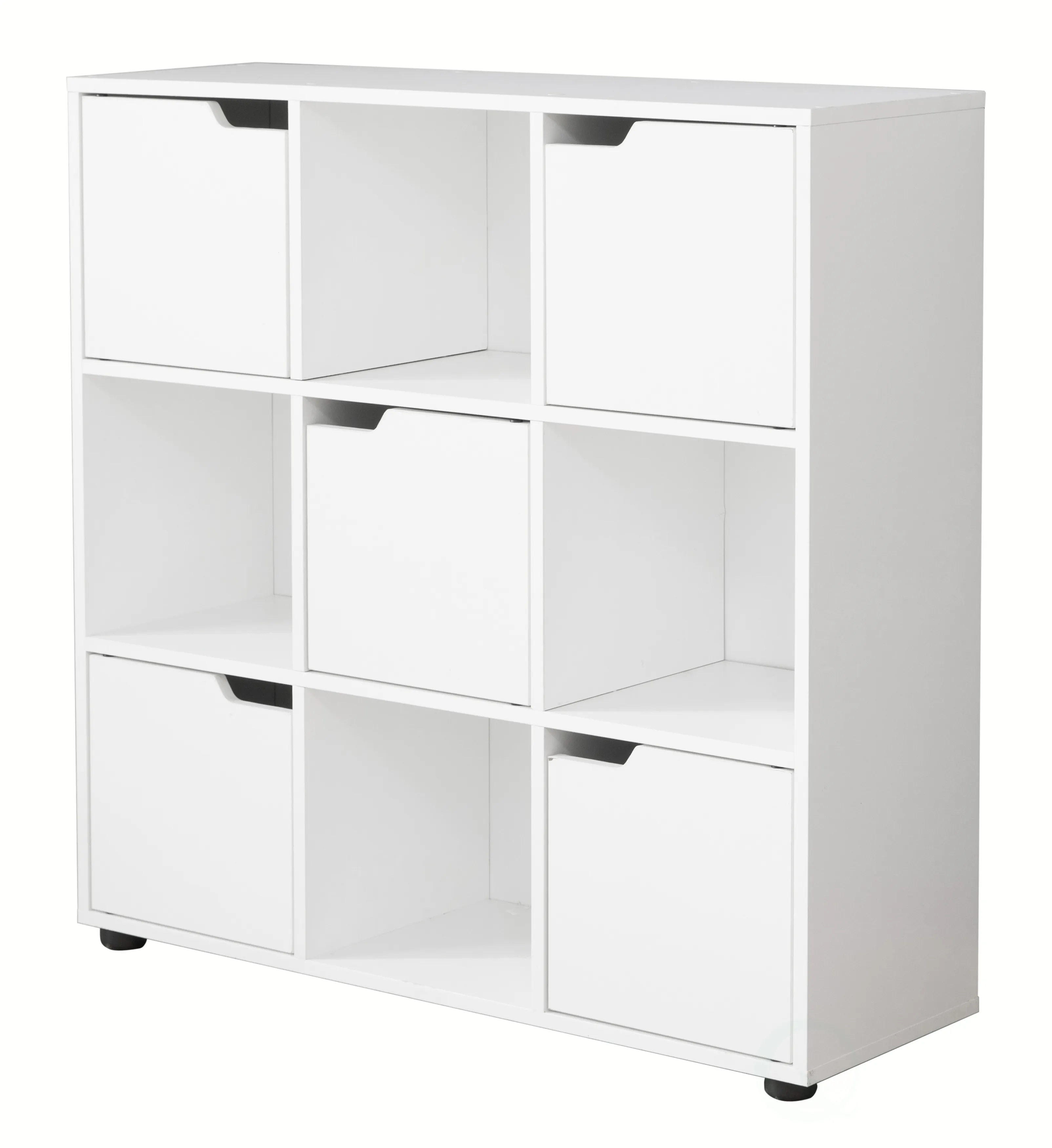 9 Cube Wooden Organizer with 5 Enclosed Doors and 4 Shelves, White