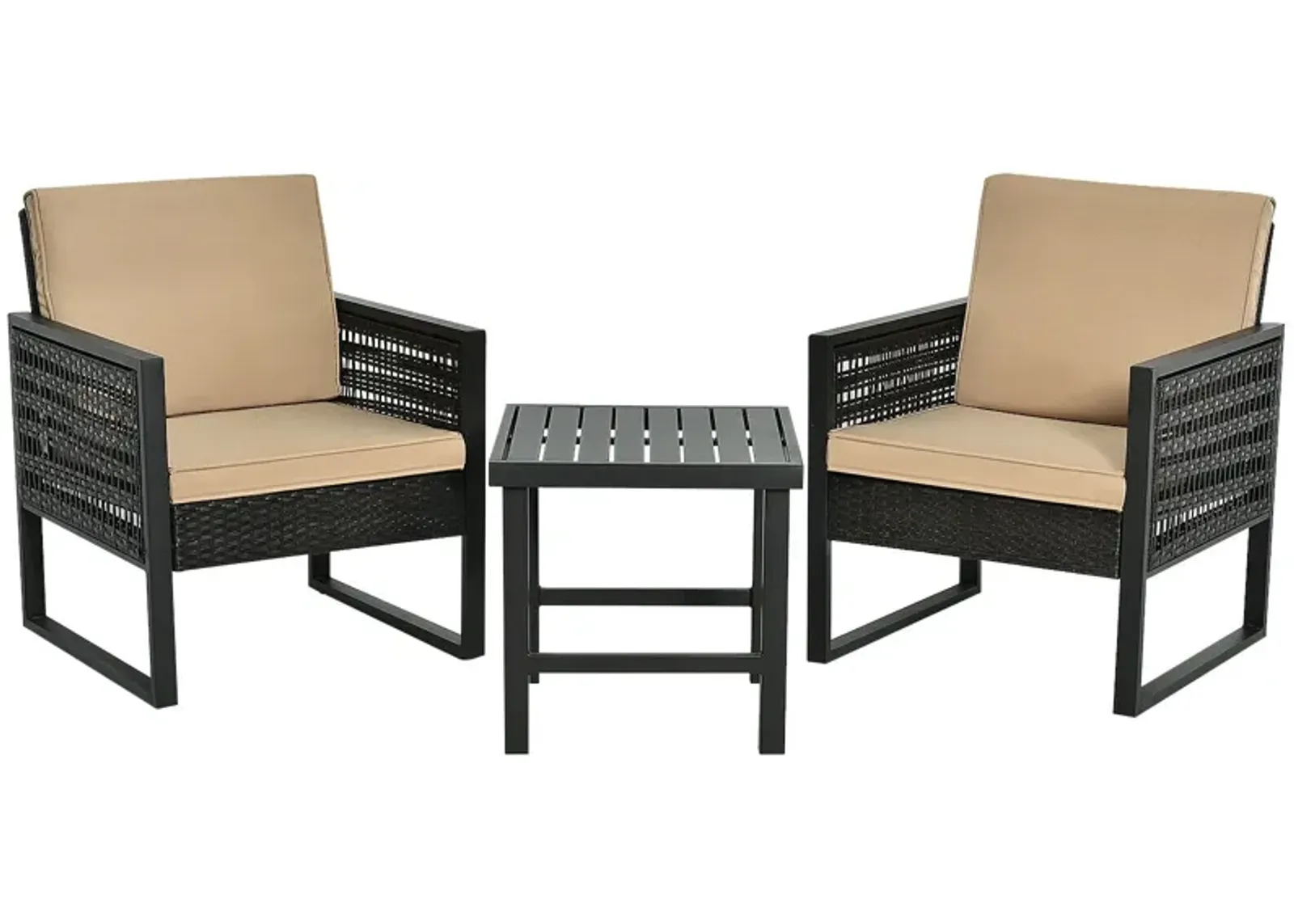 3 Pieces Patio Rattan Bistro Cushioned Furniture Set