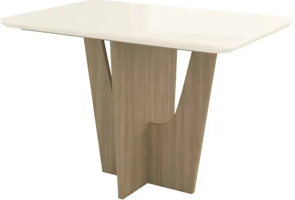 4 Seater Dining Table with Painted Glass Top and Wooden Base, Natural & Oak
