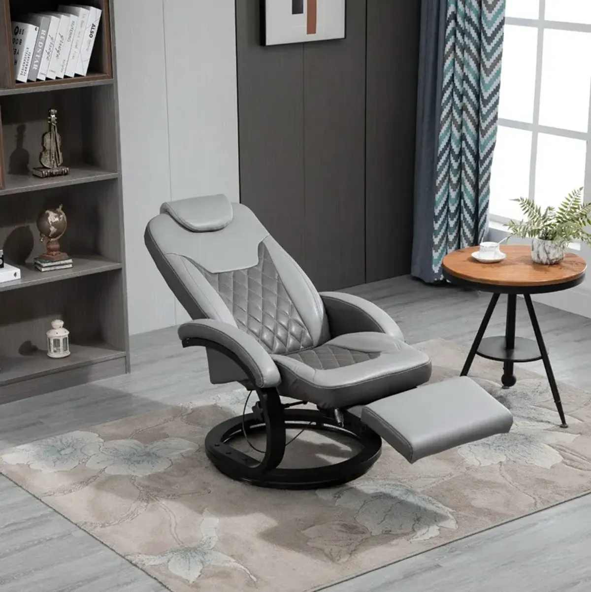 Gray Living Room Lounger: PU Recliner Armchair with Swivel and Footrest