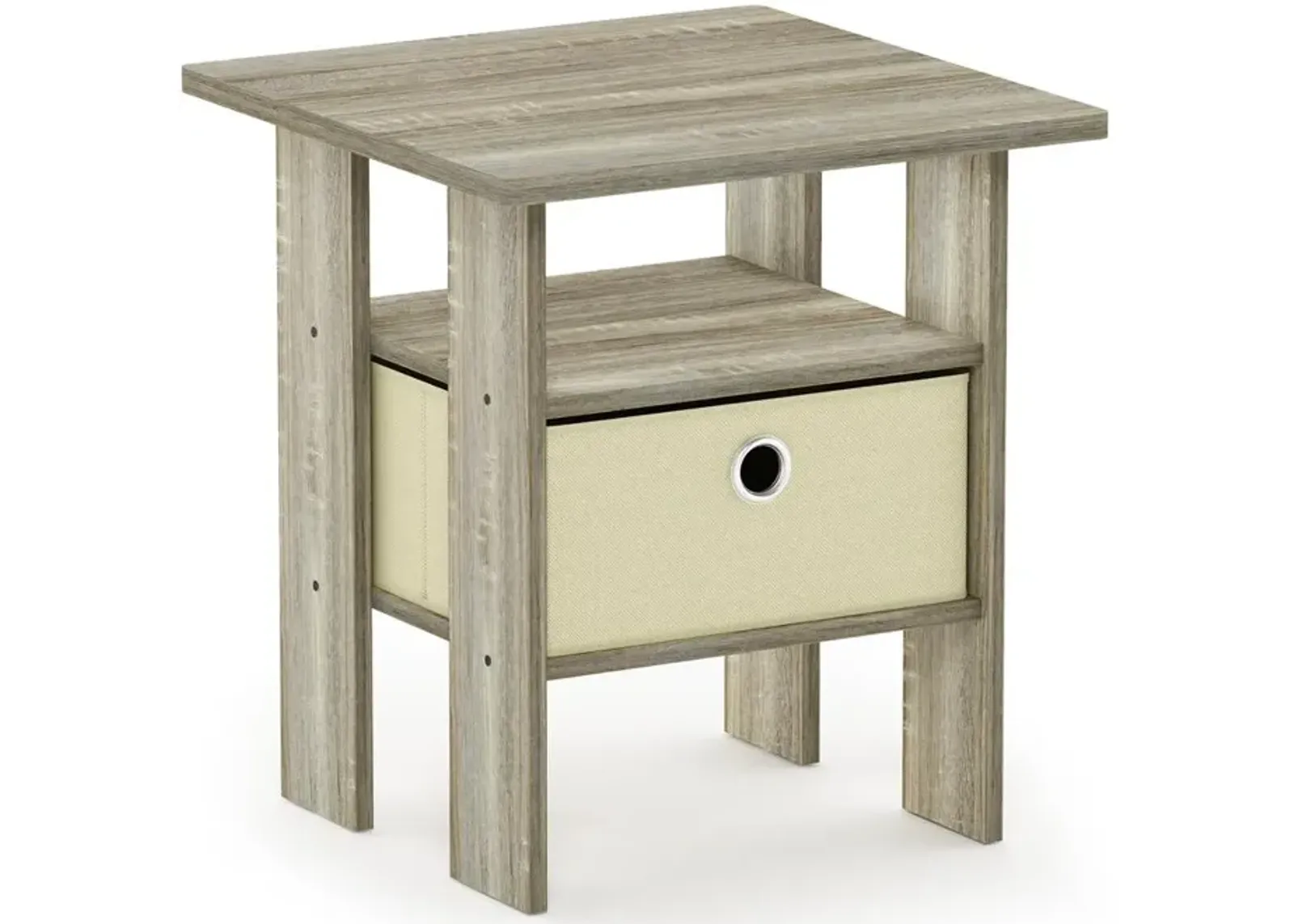 Furinno Andrey End Table Nightstand with Bin Drawer, Sonoma Oak/Ivory