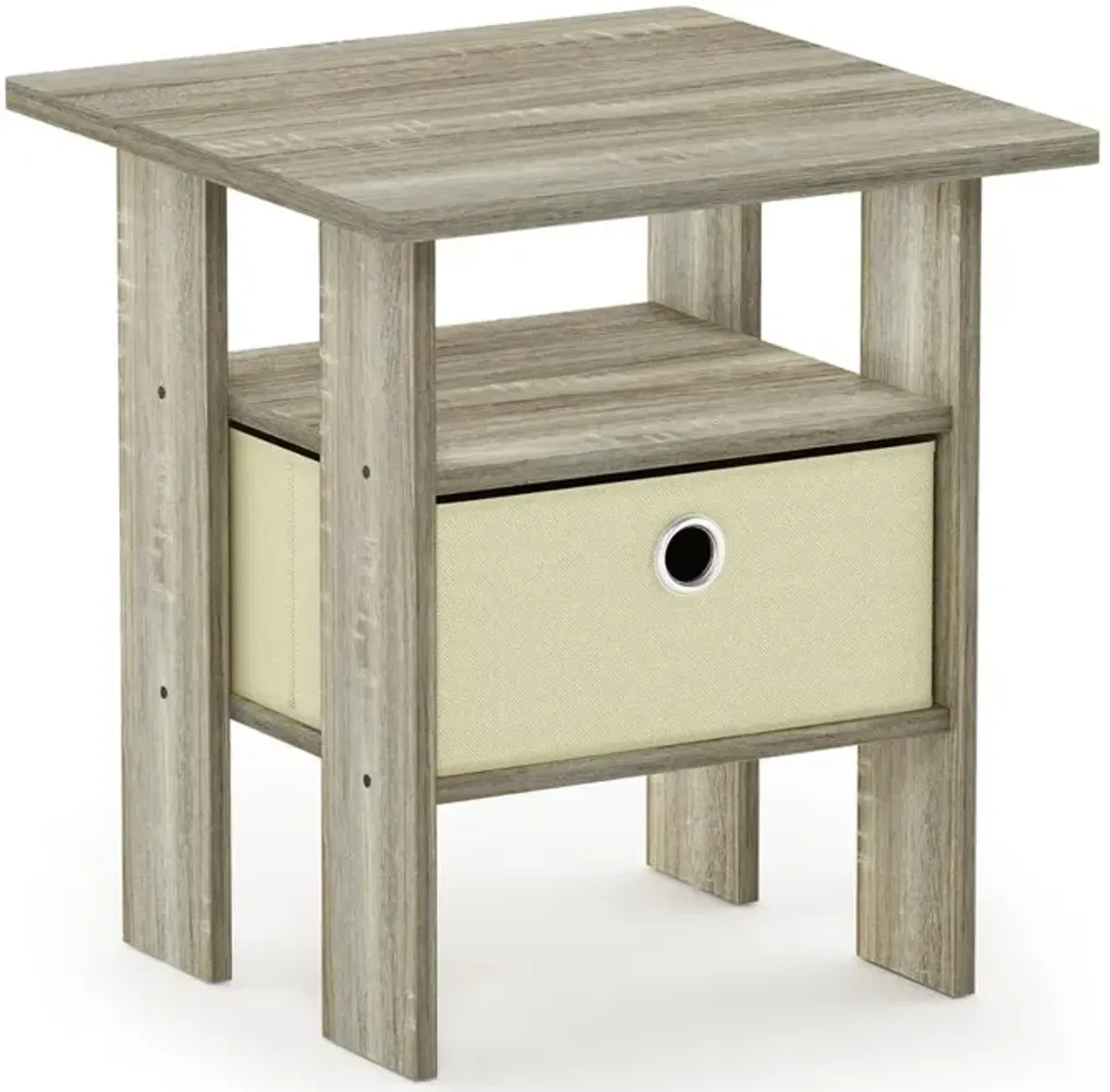 Furinno Andrey End Table Nightstand with Bin Drawer, Sonoma Oak/Ivory