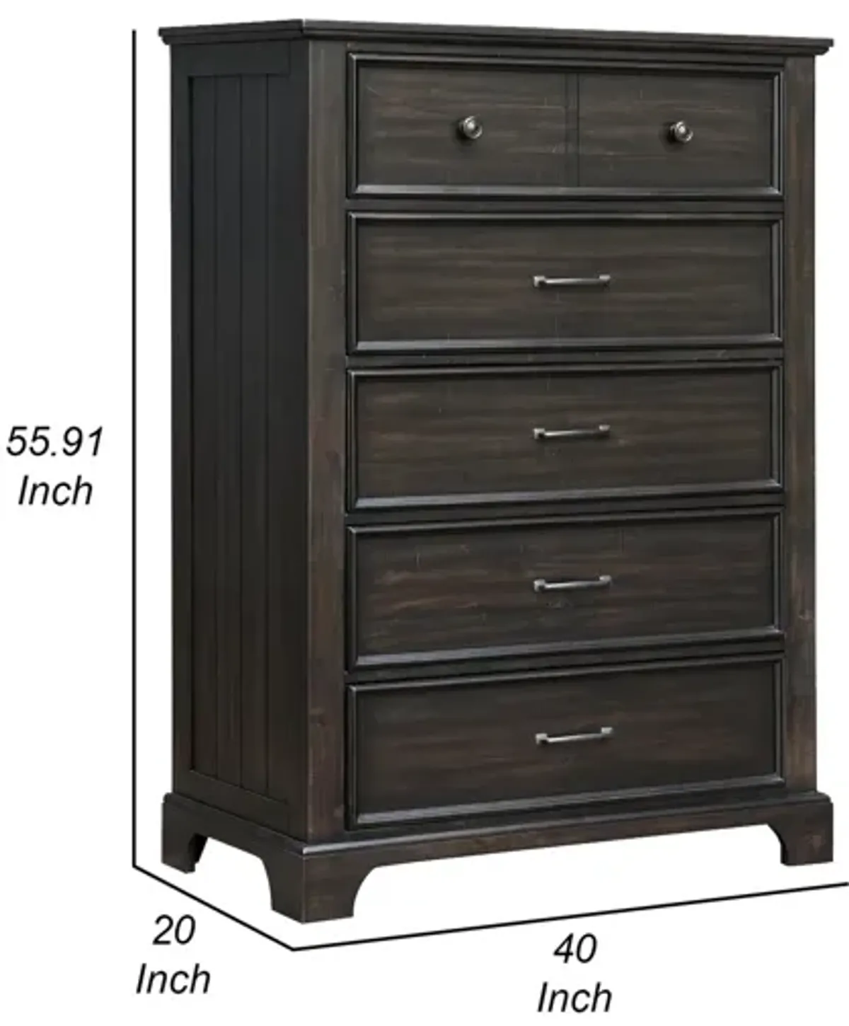 Benjara Brown Annu 56 Inch Tall Dresser, 6 Drawers, Felt and Cedar Lining, Walnut