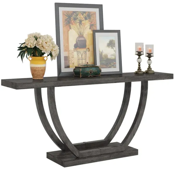 Tribesigns Farmhouse Console Entryway Table: 63 Inches Console Table with Meatl Legs, Narrow Long Foyer Sofa Table Behind Couch for Hallway, Entrance, Living Room, Wood & Metal, Grey