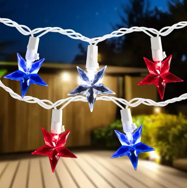 30ct LED Patriotic Stars Fourth of July String Light Set  7ft White Wire