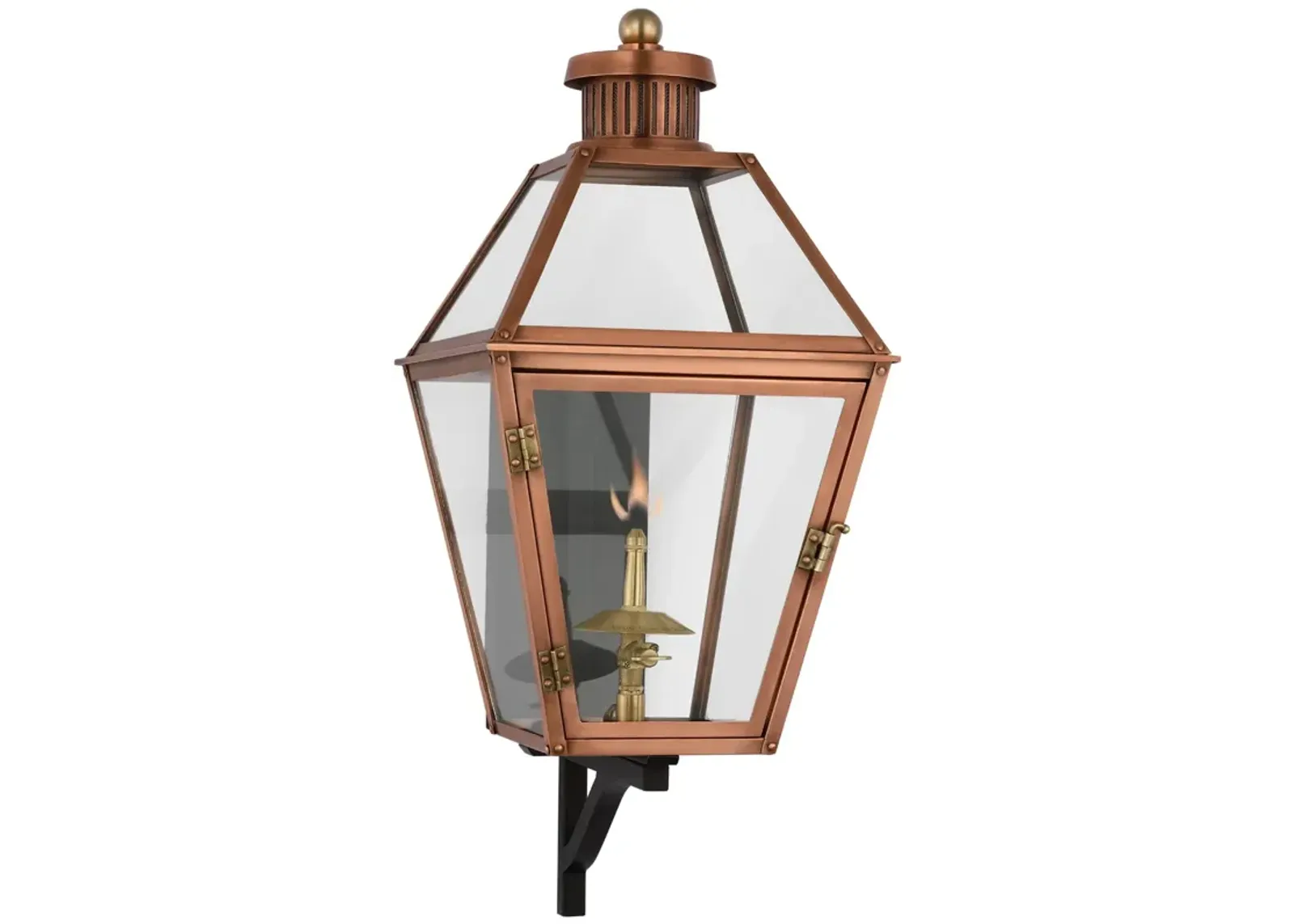 Stratford Small Bracketed Gas Wall Lantern in Soft Copper with Clear Glass