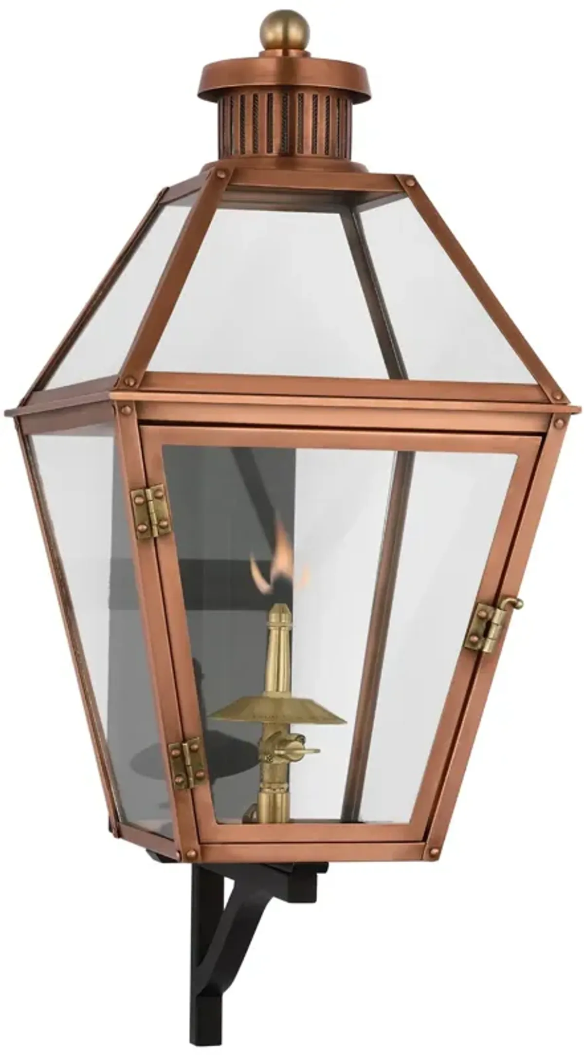 Stratford Small Bracketed Gas Wall Lantern in Soft Copper with Clear Glass