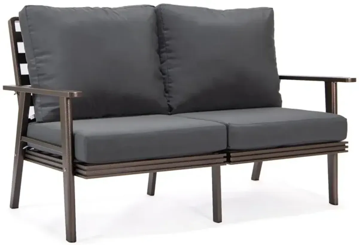 LeisureMod Outdoor Patio Loveseat with Brown Aluminum Frame