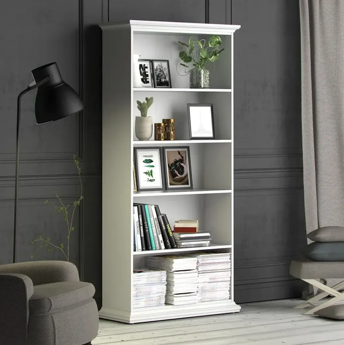 Tvilum Tall Wide 5 Shelf Bookcase, White