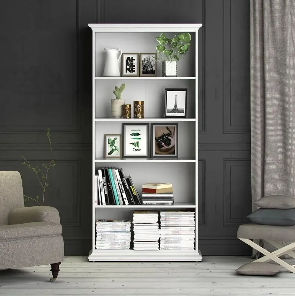 Tvilum Tall Wide 5 Shelf Bookcase, White