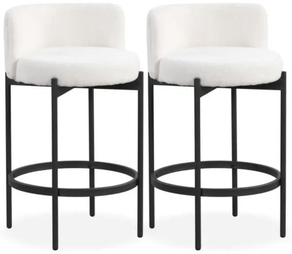 Set of 2 Boucle Counter Stools with Curved Backrest for Kitchen Island or Bar