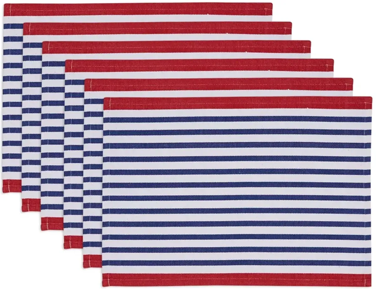 Set of 6 Red and Blue Striped Rectangular Placemats 19"