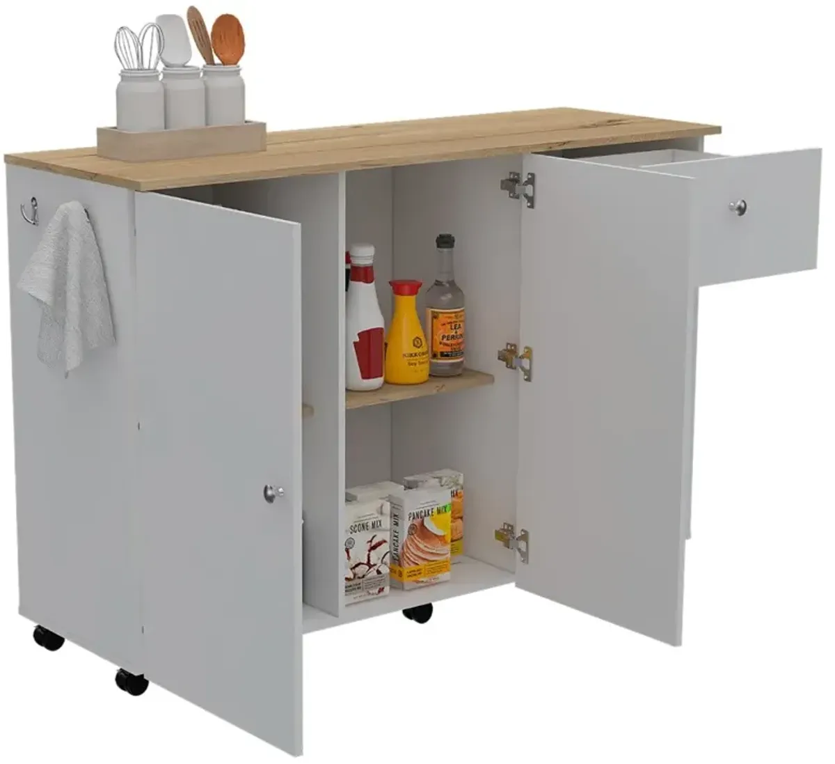 Kitchen Island Cart Indiana, Kitchen, White / Light Oak