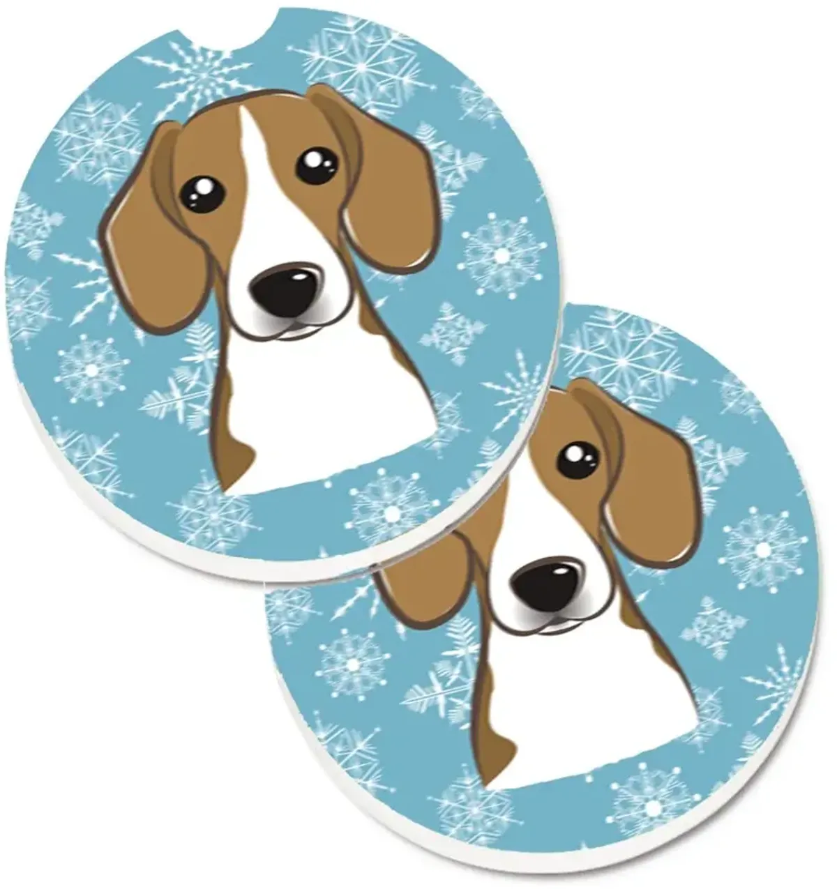 Caroline's Treasures Snowflake Beagle Set of 2 Cup Holder Car Coasters BB1673CARC, 2.56, Multicolor