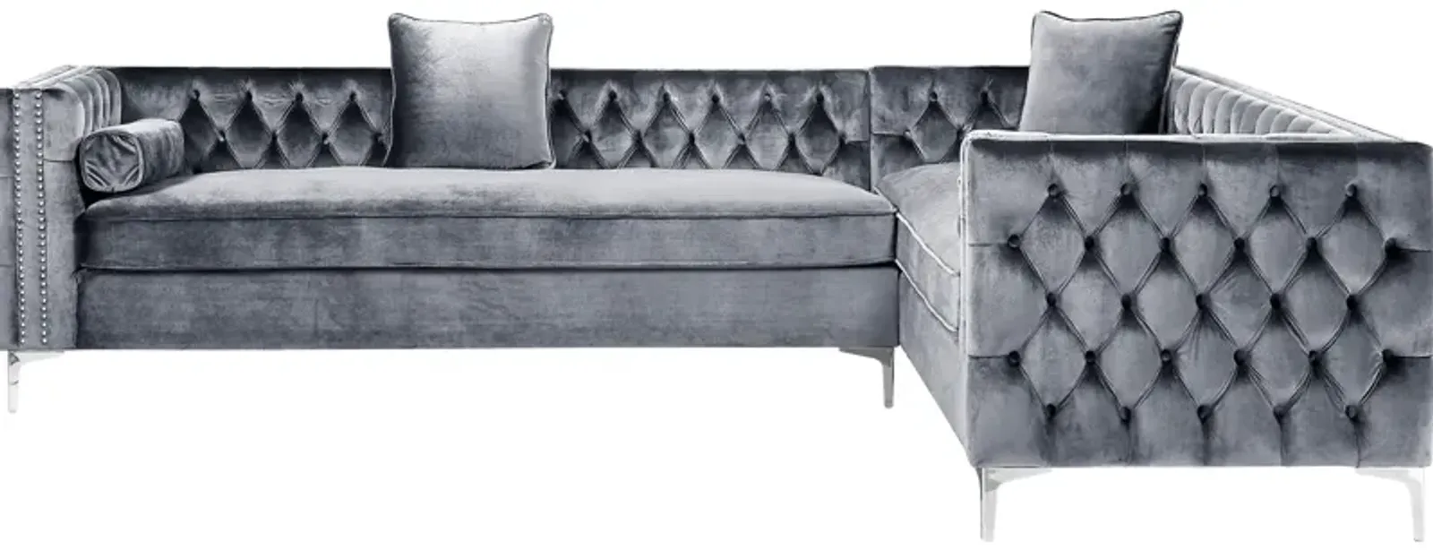 Inspired Home Clarinda Velvet Left Facing Corner Sectional Sofa