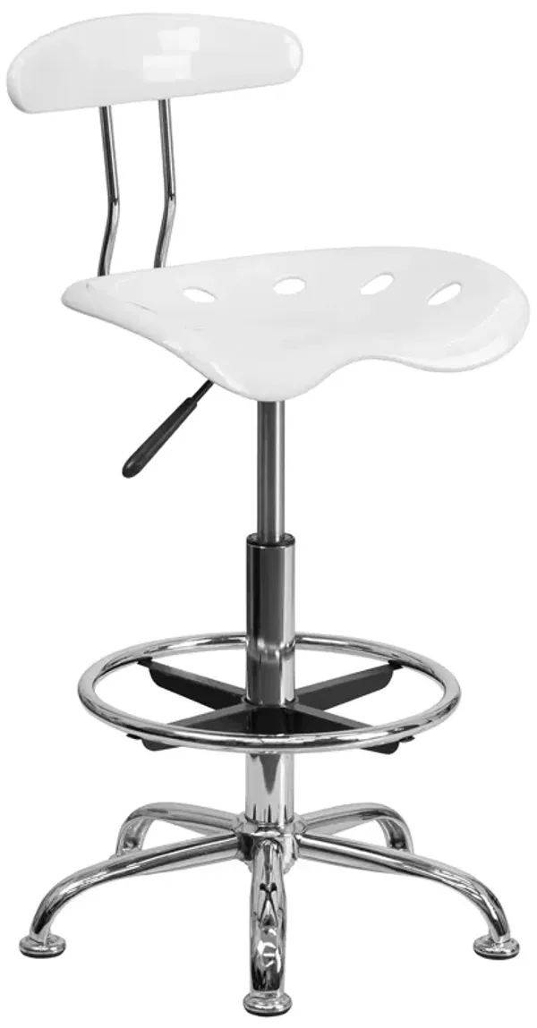 Flash Furniture Bradley Vibrant White and Chrome Drafting Stool with Tractor Seat