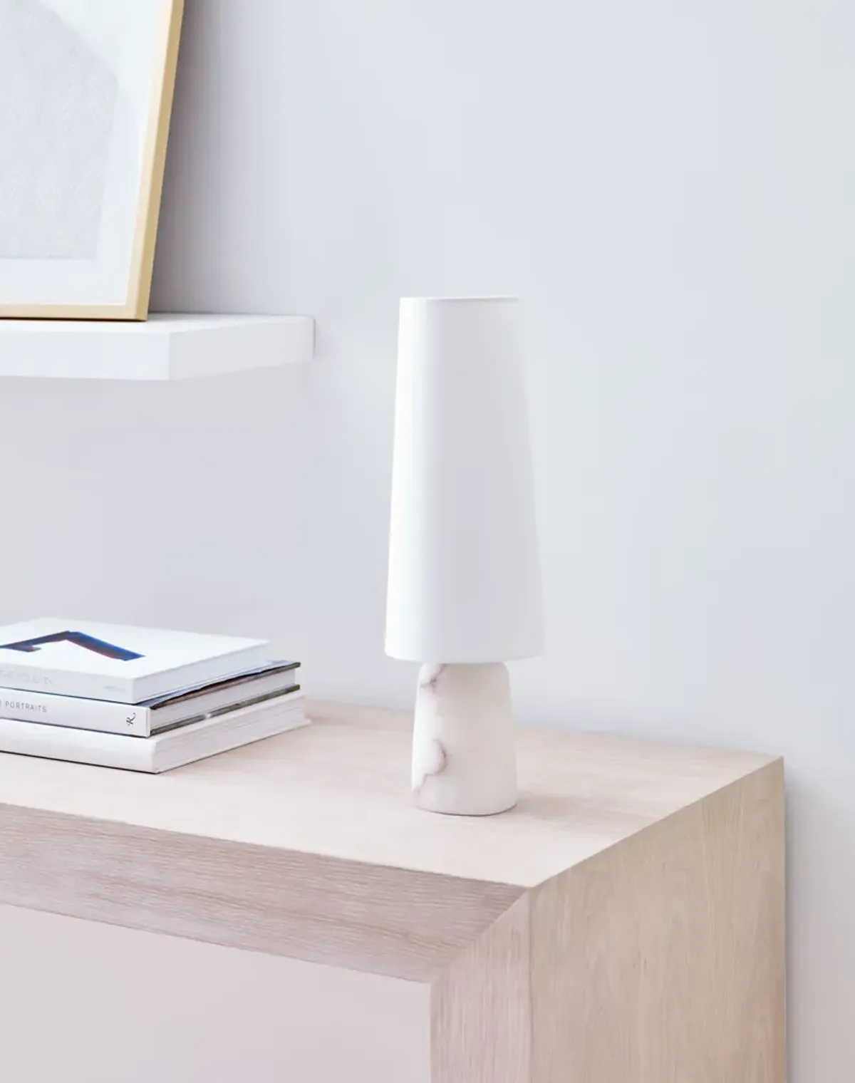 Jinny Medium Table Lamp in Alabaster with Linen Shade