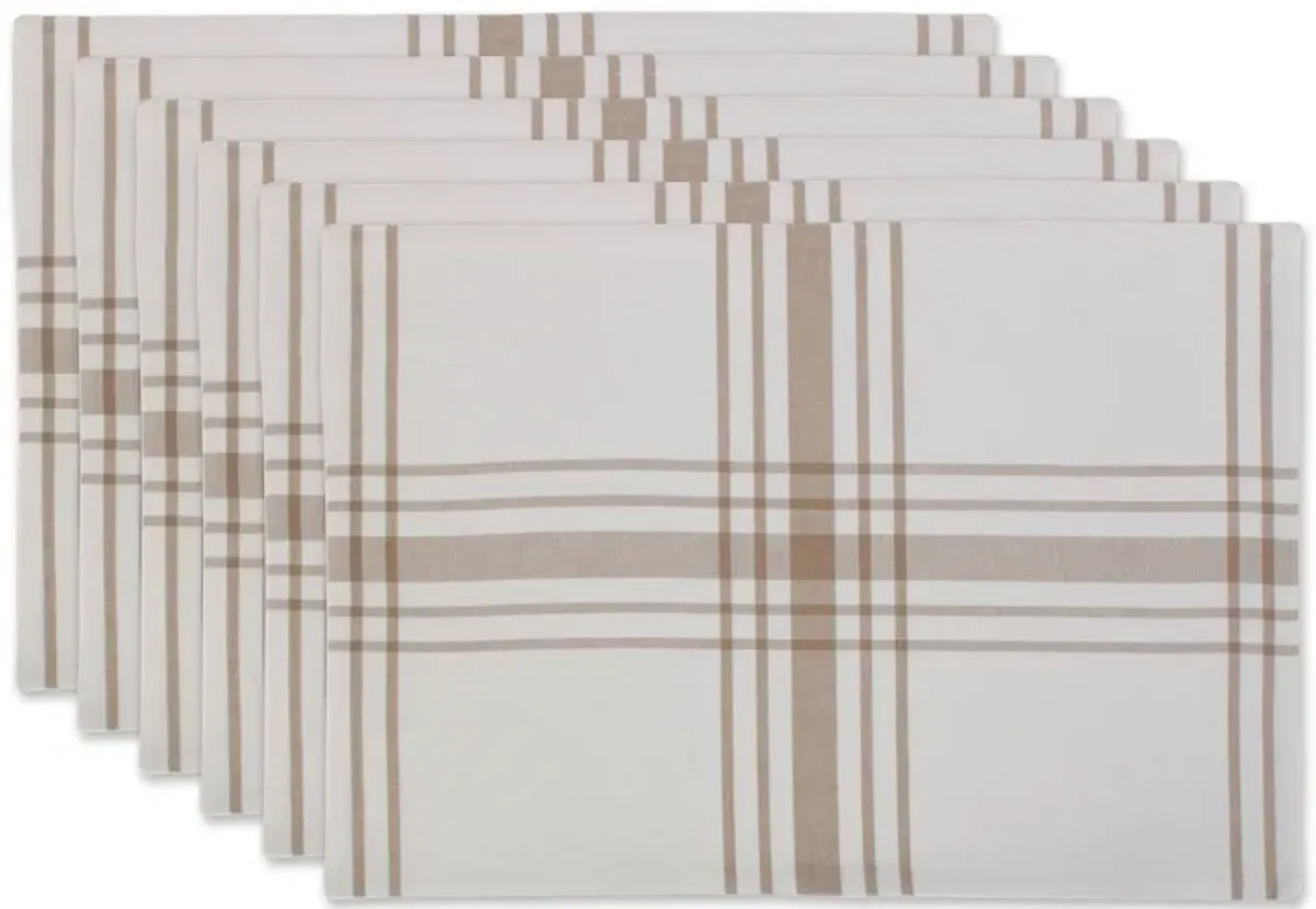 Set of 6 Beige and White Rectangular Farmhouse Placemat  19"
