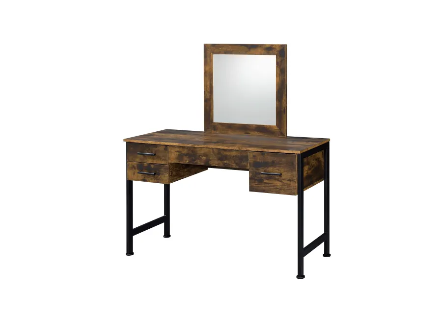 ACME Juvanth Vanity Desk & Mirror, Rustic Oak & Black Finish