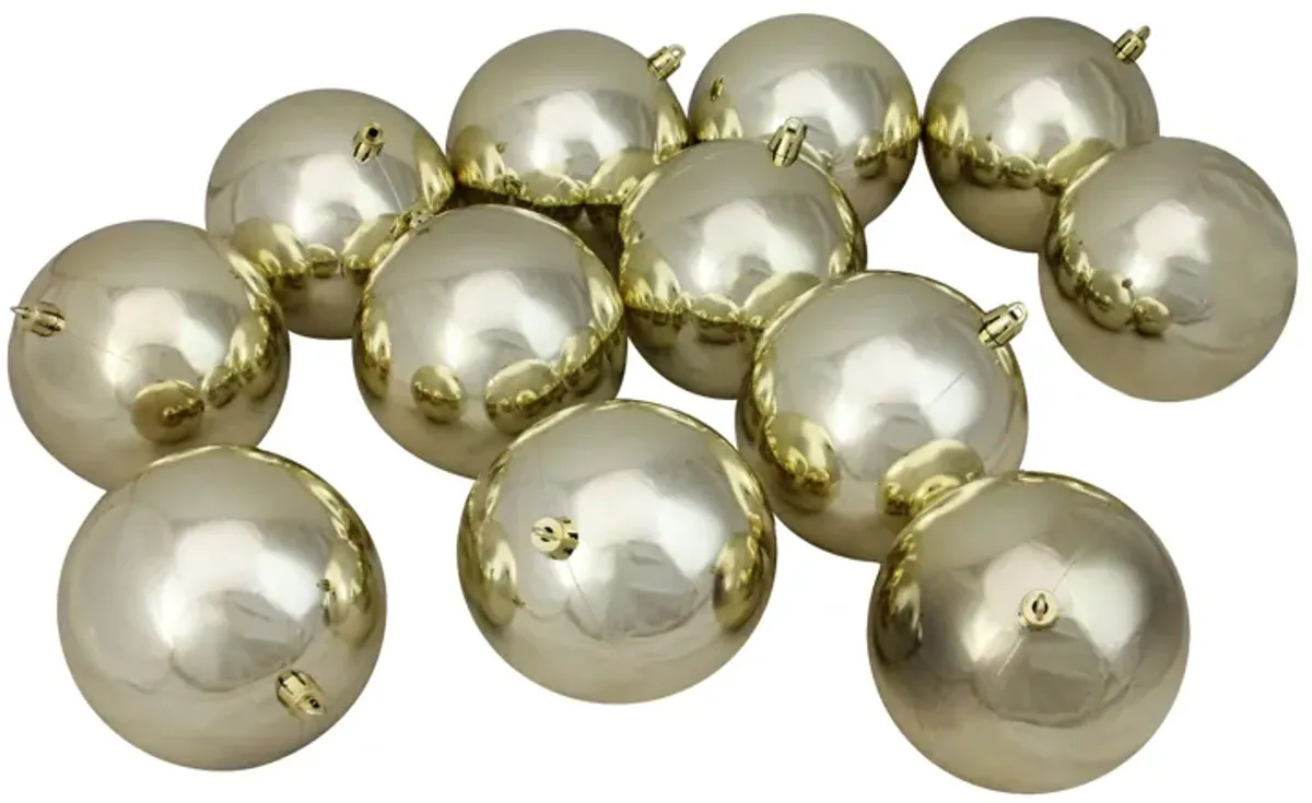 12ct Champagne Gold Shatterproof Shiny Christmas Ball Ornaments 4" (100mm)