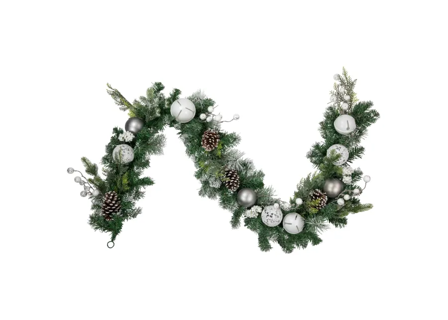 6' Green Pine Frosted Artificial Christmas Garland with Pinecones and Ornaments  Unlit