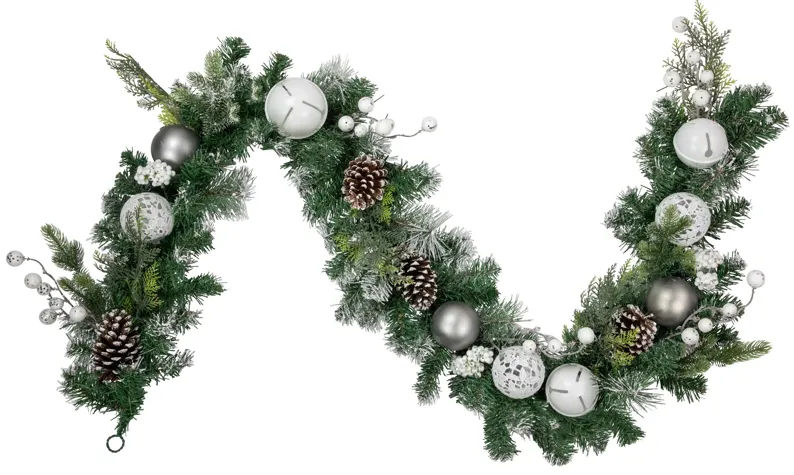 6' Green Pine Frosted Artificial Christmas Garland with Pinecones and Ornaments  Unlit